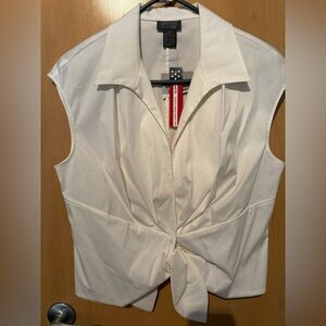 Layfette 148 Made in New York Ivory Tie Front Sleeveless Blouse Women’s Size 14